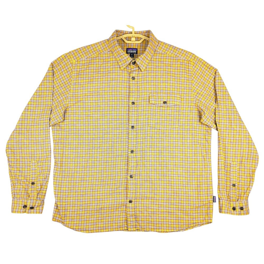 Patagonia Organic Fjord Flannel Long Sleeve‎ Button Up Shirt Men's XL Yellow